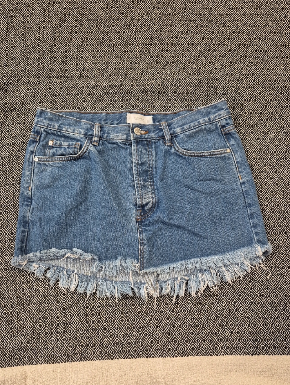 Mango Denim Frayed Hem Mini Skirt Size 6
